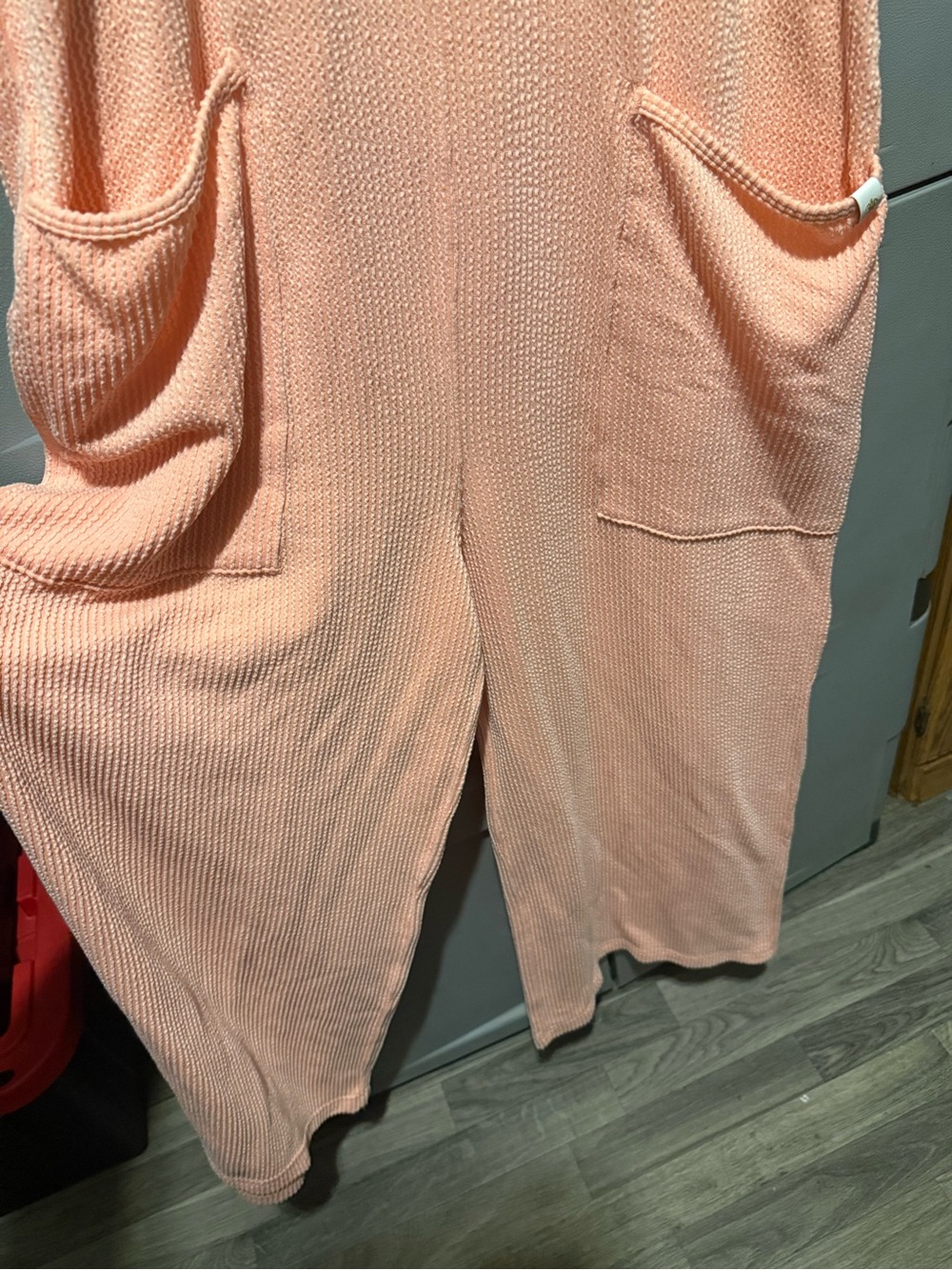Simply Southern Peach Knit Sleeveless Jumpsuit with Pockets - Picture 2 of 3